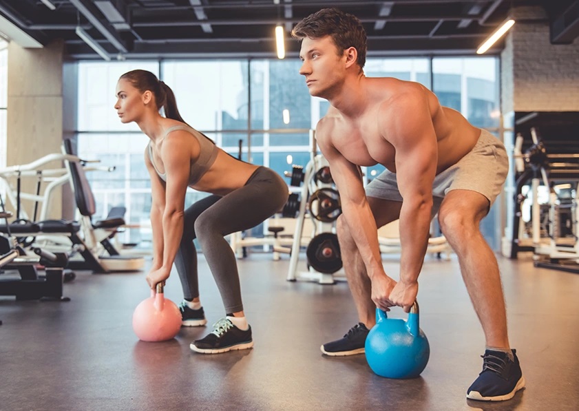 a man and a woman exercising